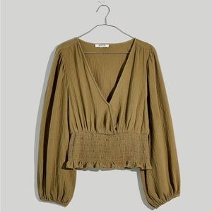 Madewell Lightspun Julianne Smocked-Waist Top Size XXS